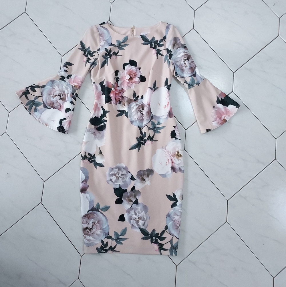 Calvin Klein Tan Floral Dress Size 2